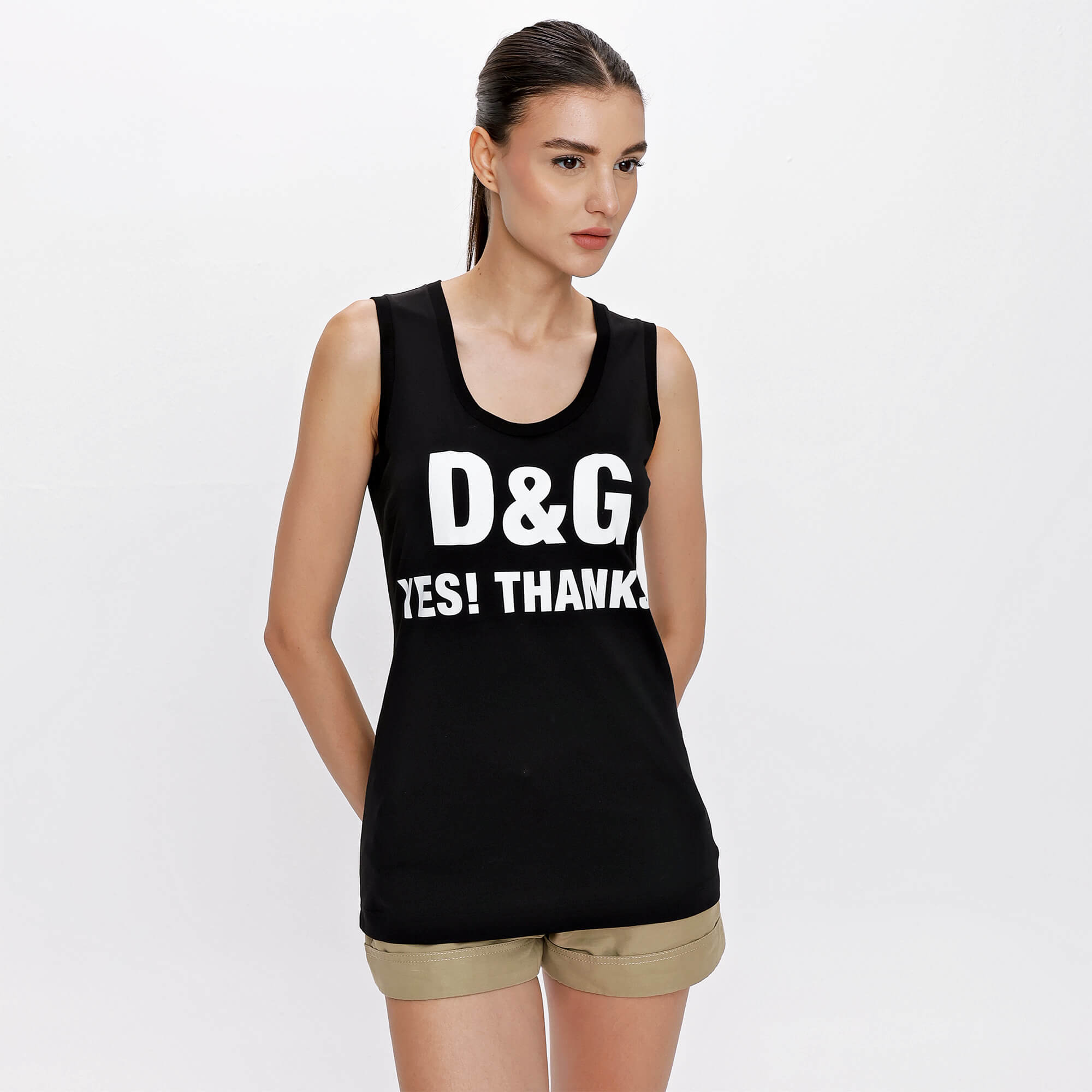 Dolce&Gabbana -  Black Cotton D&G Logo Print SleevelessTshirt